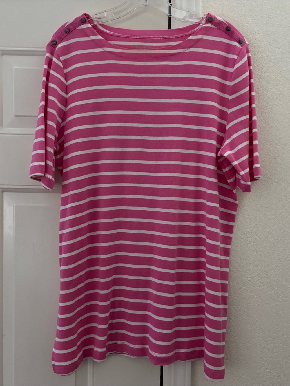 White Stag Hot Pink and White Striped Short-Sleeve Top with Shoulder Buttons